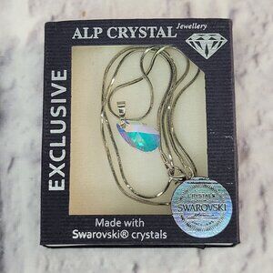 ALP Swarovski Crystal Jewelry Silver Tone Chain Necklac Faceted Crystal Pendant